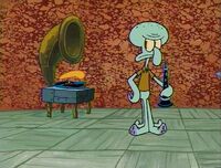 Squidward with his record player