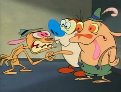 Ren is furious at Stimpy and Svën for wrecking his things.