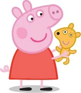 Peppa holding her favorite toy, Teddy