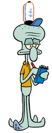 Squidward with a notebook
