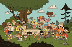 A group shot of many Loud House regulars, produced to celebrate the show's 100th episode.