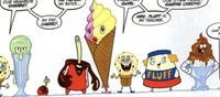 CreamBob's friends.png (2.33 MB) CreamBob's friendsIce cream versions of Squidward, Gary, Mr. Krabs, Pearl, Miss. Puff, and Sandy Cheeks Appear in a SpongeBob SquarePants comic "CreamBob ConePants"