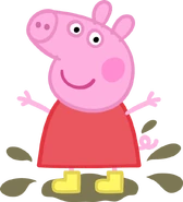 Peppa jumping in muddy puddle.