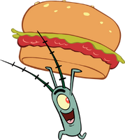 Plankton holding a Krabby Patty