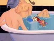 Mr. Pipe and Mrs. Pipe with Ren and Stimpy in a bathtub