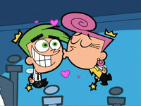 Wanda giving Cosmo a kiss.