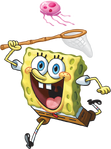 SpongeBob running with net and Jellyfish stock art