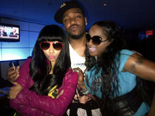 Nicki Minaj, hairstylist Terrence Davidson, and rapper Foxy Brown