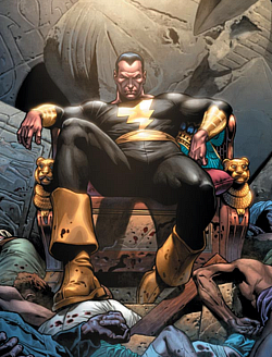 According to the DC Database, Black Adam has held his own vs the JSA, Doom  Patrol, JLA, and Teen Titans at the same time. In what comic did this  happen in? 