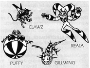 Clawz, Puffy, Gillwing, and Reala