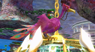 Goodle riding a pink bird in Aqua Garden.
