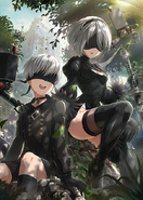 Artwork of 2B and 9S in Project Tokyo Dolls