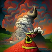 Volcano, by Jim Woodring.webp (28 KB) Jim Woodring