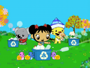 Plastic in the wrong bin. Notice how all three of these bins have a "paper" icon, yet the bin in the middle is getting plastic.
