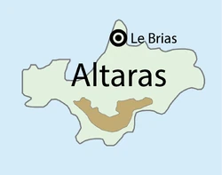 The map of the Altaras Kingdom Green: Land, Brown: Mountain and Blue: Sea