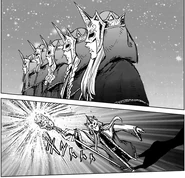 Elite mages of the Royal Combat Mage Special Task Force‎ appear on the wall. The mage leader holds her staff to cast the magic spell.