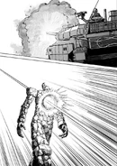 The JGSDF Type 10 battle tank fired the shell at the center of the Ancient Kaiser Golem’s chest.