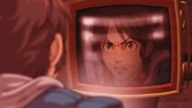 Junpei looking at the incinerator's monitor (true end).