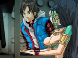 Hazuki explains to Junpei what she is doing.