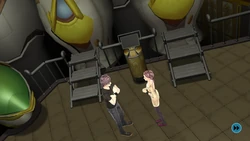 Junpei and Akane waiting for Carlos in the Transporter Room.