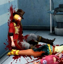 Dio's bloody corpse after his suicide.