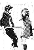 Junpei and Akane in the elevator.