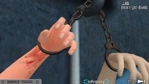Clover's and Tenmyouji's hands handcuffed to a sink pipe.