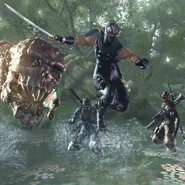 NG2: Ryu fighting a Death Worm and members of the Black Spider ninja clan