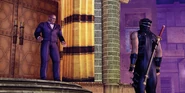 Bouncer in front of entrance to Han's Bar