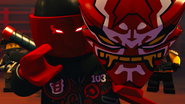 Mr. E revealing the Oni Mask of Vengeance to the ninja