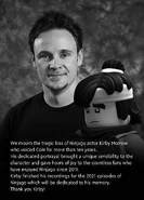 The LEGO Group's official reaction to the passing of Kirby Morrow,[12] depicting Cole in his new Island suit