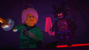 Lloyd and Garmadon, fighting the Oni.