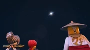 Wu and the others looking at Nya's mech leaving