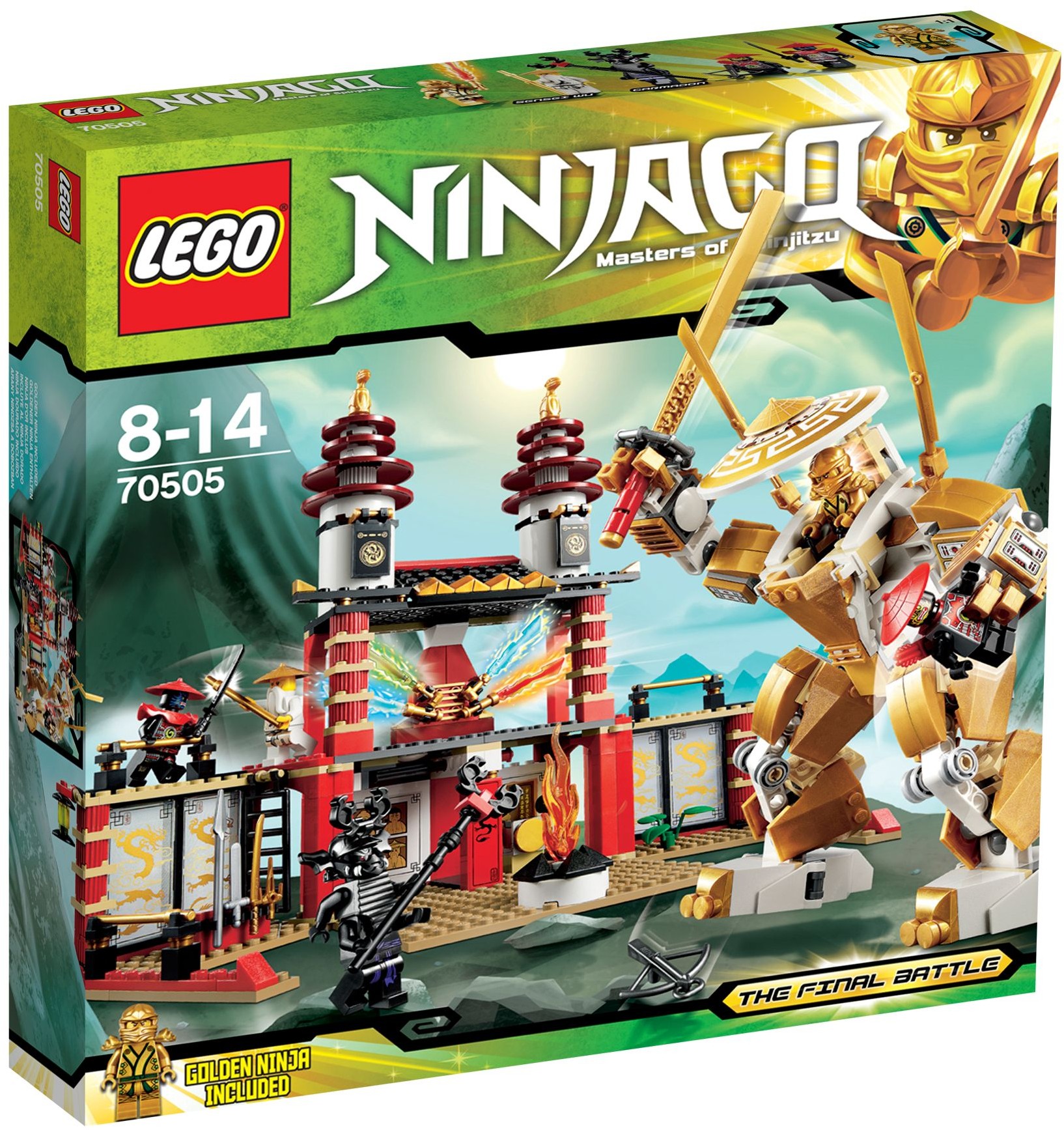 Lego Gold Ninjago Lloyd Golden Ninja w/ dragon sword & 2 golden swords New 70505 