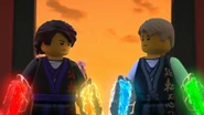 Wu and Garmadon with the Time Blades at the monastery after defeating the Time Twins.