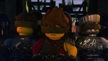 Jay, Kai, and Zane captured by the Dragon Hunters.