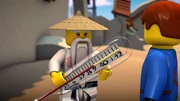 Wu with giant thermometer