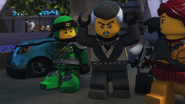 Hunted Lloyd with the bottom half of his mask down in "Radio Free Ninjago".