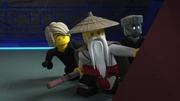 Wu with Zane and Lloyd hiding from Aspheera