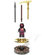 Spinner, crown, character, and weapons included in the set