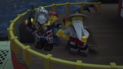 With Wu and the children on the bridge of the Bounty