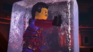 Clouse frozen in a block of ice from Chen's staff.