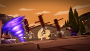 Garmadon using its Spinjitzu against Clouse