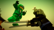 The Green Ninja fighting Lord Garmadon in Zane's dream