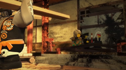 Lloyd and Harumi waving at each other in the monastery