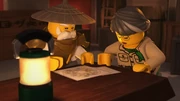 Wu and Misako studying the scroll