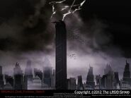 Concept art of the Garmatron tower in Ninjago City