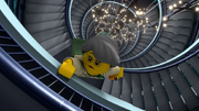Misako hangs on the stairs in the  building