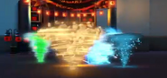 Nya can be seen using her Water Spinjitzu on the right