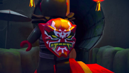 Mr. E escaping with the Oni Mask of Vengeance.
